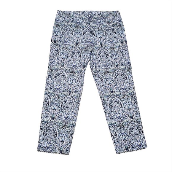 J. Jill Womens Pants Linen Stretch 12P Cropped Paisley Blue White Pockets - Picture 1 of 10